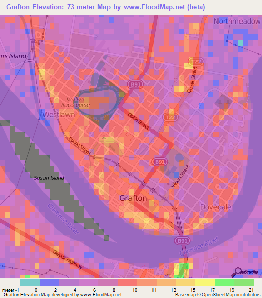 Grafton,Australia Elevation Map