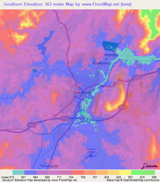 Goulburn,Australia Elevation Map