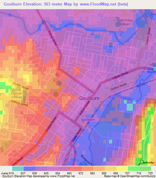 Goulburn,Australia Elevation Map
