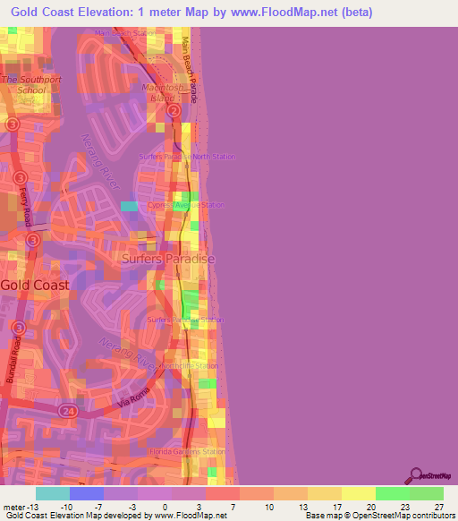 Gold Coast,Australia Elevation Map