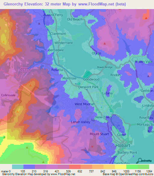 Glenorchy,Australia Elevation Map