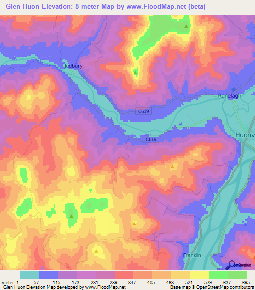 Glen Huon,Australia Elevation Map
