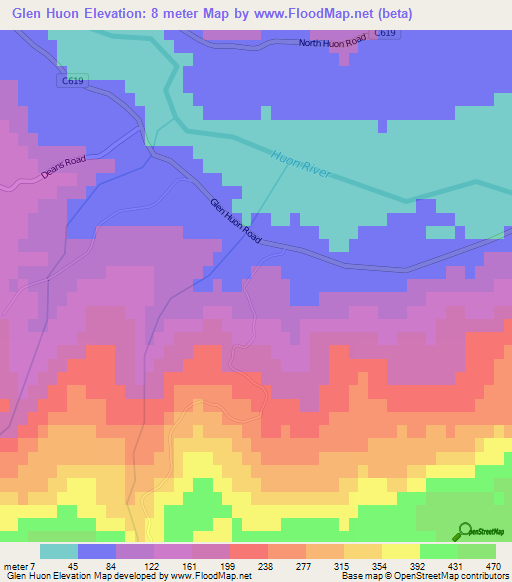 Glen Huon,Australia Elevation Map