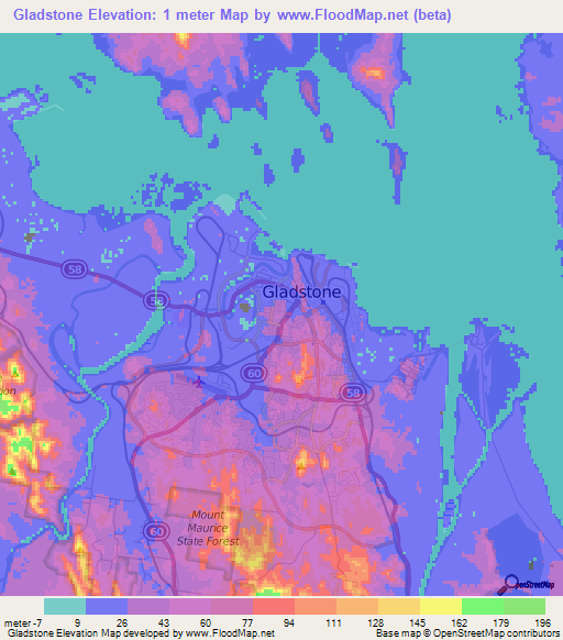 Gladstone,Australia Elevation Map