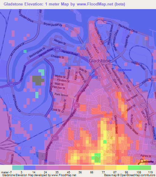 Gladstone,Australia Elevation Map