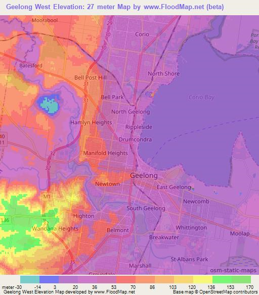 Geelong West,Australia Elevation Map
