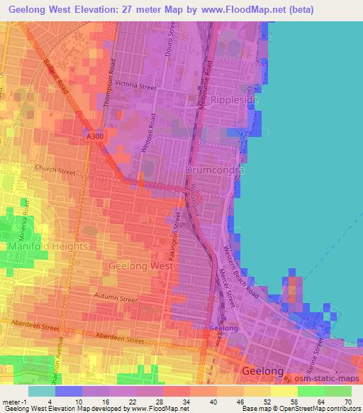 Geelong West,Australia Elevation Map