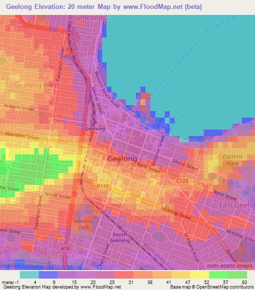 Geelong,Australia Elevation Map