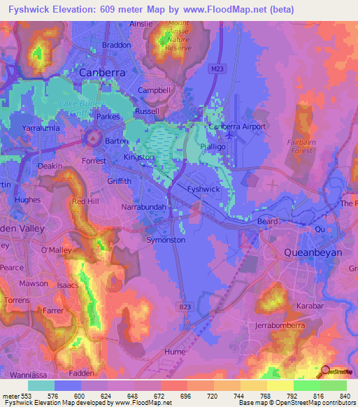 Fyshwick,Australia Elevation Map