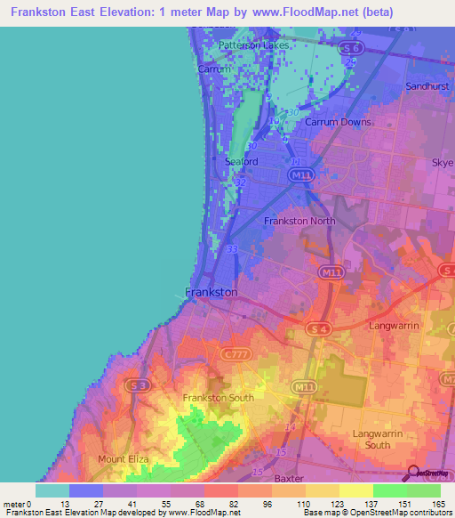 Frankston East,Australia Elevation Map