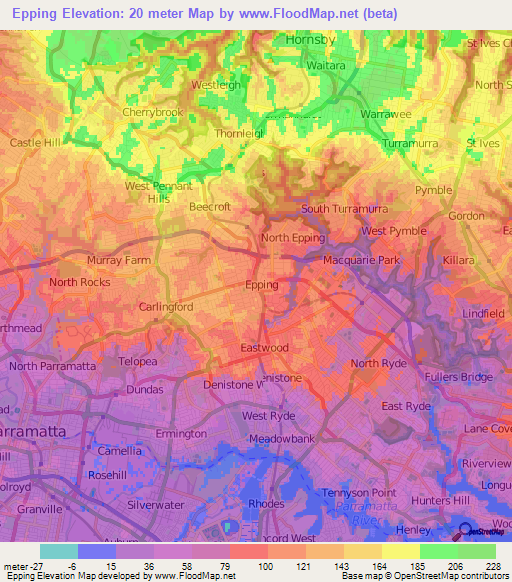 Epping,Australia Elevation Map