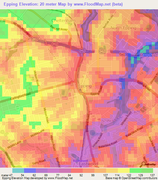 Epping,Australia Elevation Map