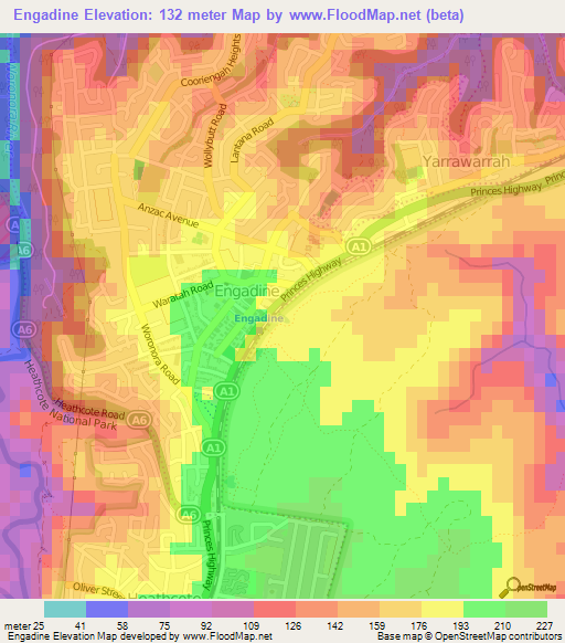 Engadine,Australia Elevation Map