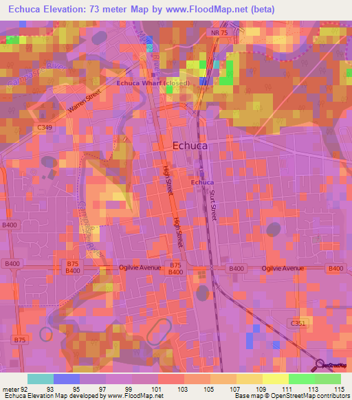 Echuca,Australia Elevation Map