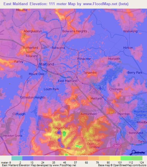East Maitland,Australia Elevation Map
