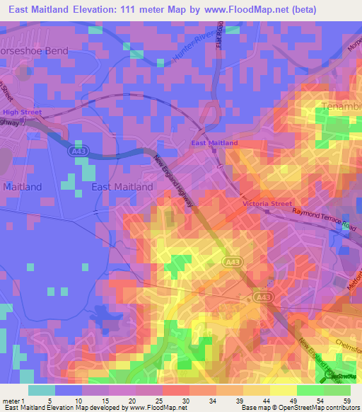 East Maitland,Australia Elevation Map