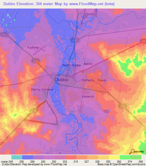 Dubbo,Australia Elevation Map