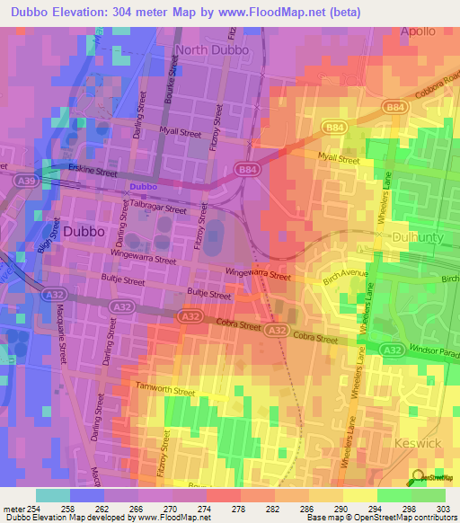 Dubbo,Australia Elevation Map
