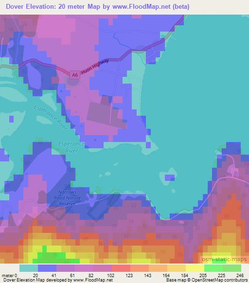 Dover,Australia Elevation Map