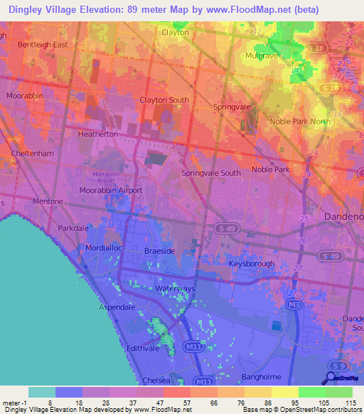 Dingley Village,Australia Elevation Map