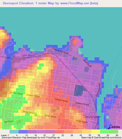 Devonport,Australia Elevation Map