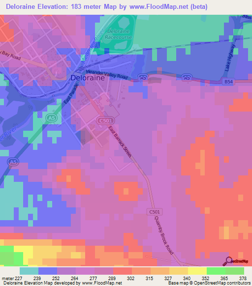 Deloraine,Australia Elevation Map