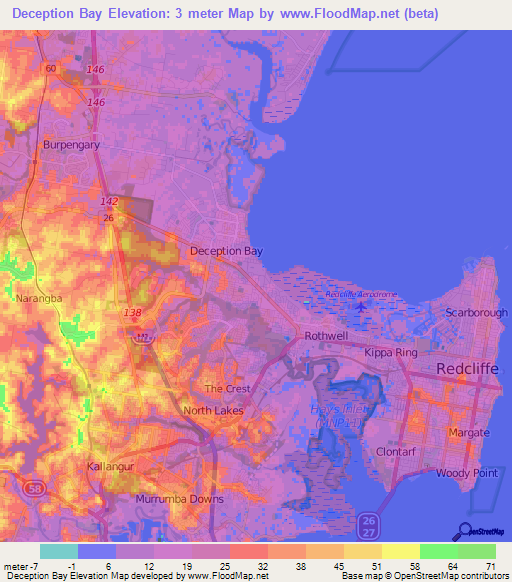 Deception Bay,Australia Elevation Map