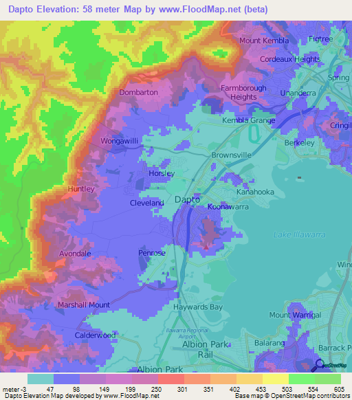 Dapto,Australia Elevation Map