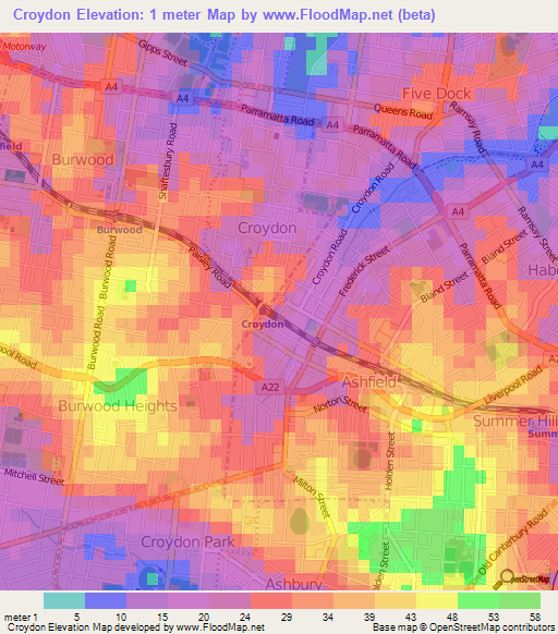 Croydon,Australia Elevation Map