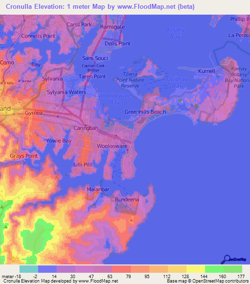 Cronulla,Australia Elevation Map