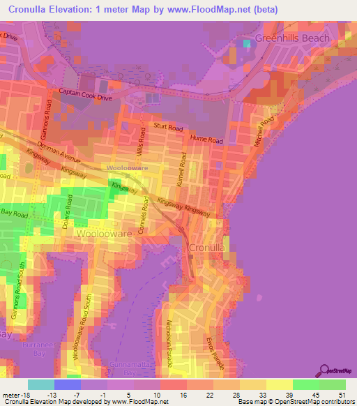 Cronulla,Australia Elevation Map