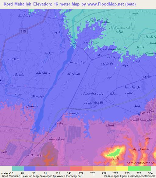 Kord Mahalleh,Iran Elevation Map