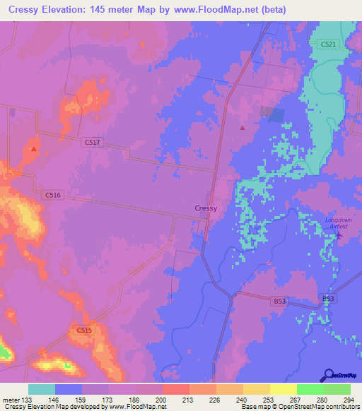 Cressy,Australia Elevation Map