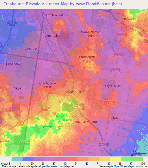 Cranbourne,Australia Elevation Map