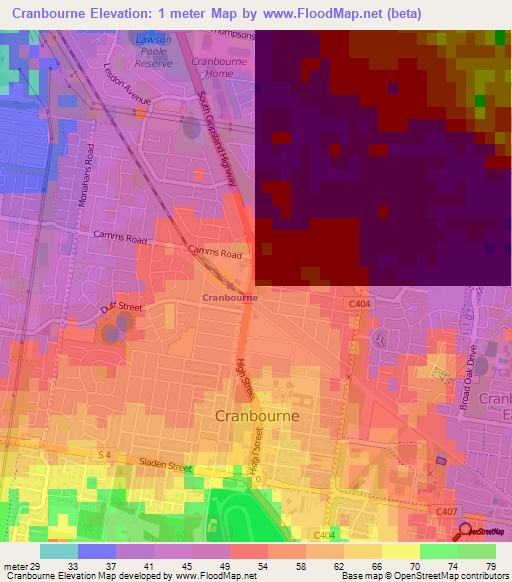 Cranbourne,Australia Elevation Map