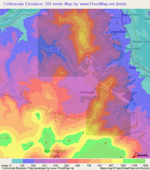 Collinsvale,Australia Elevation Map