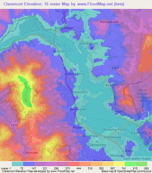 Claremont,Australia Elevation Map