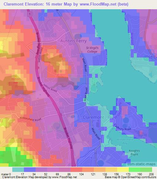 Claremont,Australia Elevation Map