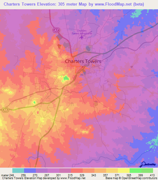 Charters Towers,Australia Elevation Map