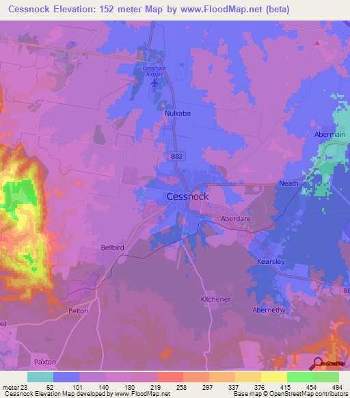 Cessnock,Australia Elevation Map