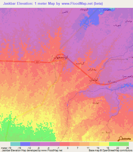 Jaskbar,Iran Elevation Map