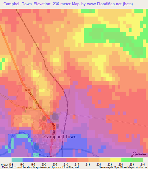 Campbell Town,Australia Elevation Map