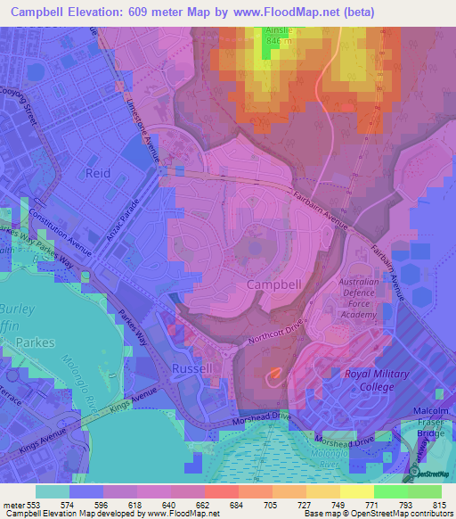 Campbell,Australia Elevation Map