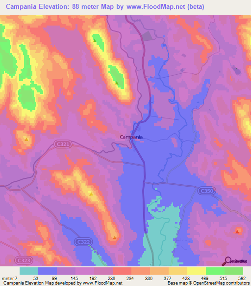 Campania,Australia Elevation Map