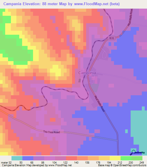 Campania,Australia Elevation Map