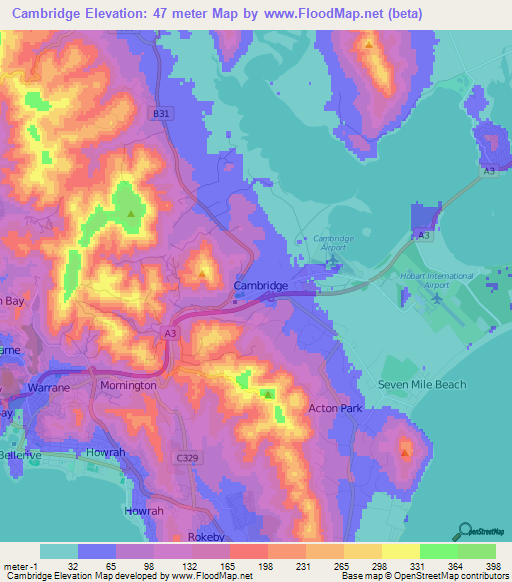 Cambridge,Australia Elevation Map