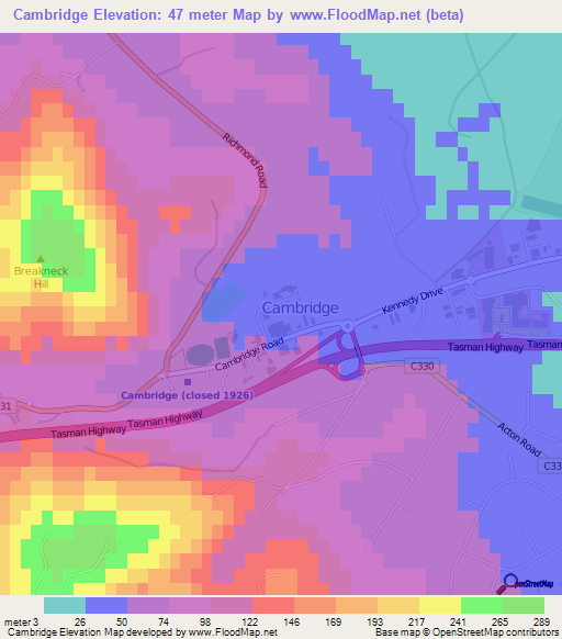Cambridge,Australia Elevation Map