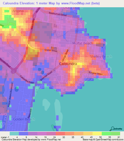 Caloundra,Australia Elevation Map