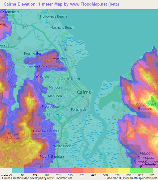 Cairns,Australia Elevation Map