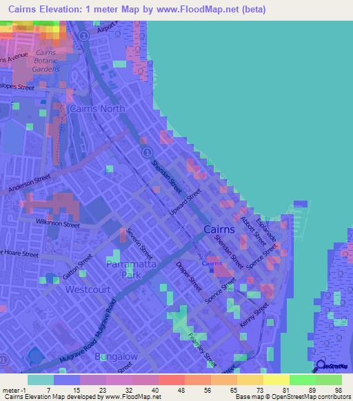Cairns,Australia Elevation Map